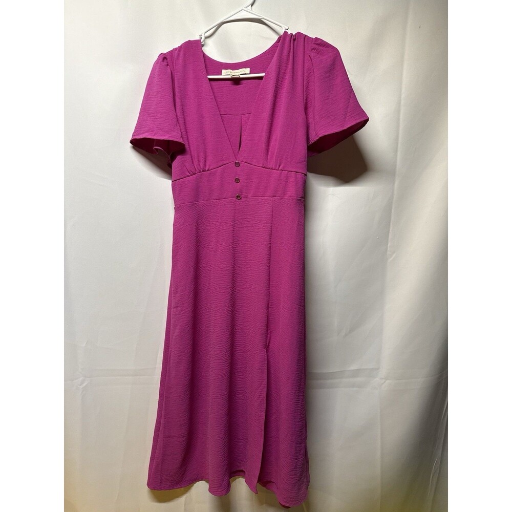 Monteau Los Angeles Size Small Magenta Pink Flutter Sleeve Front Slit Midi Dress